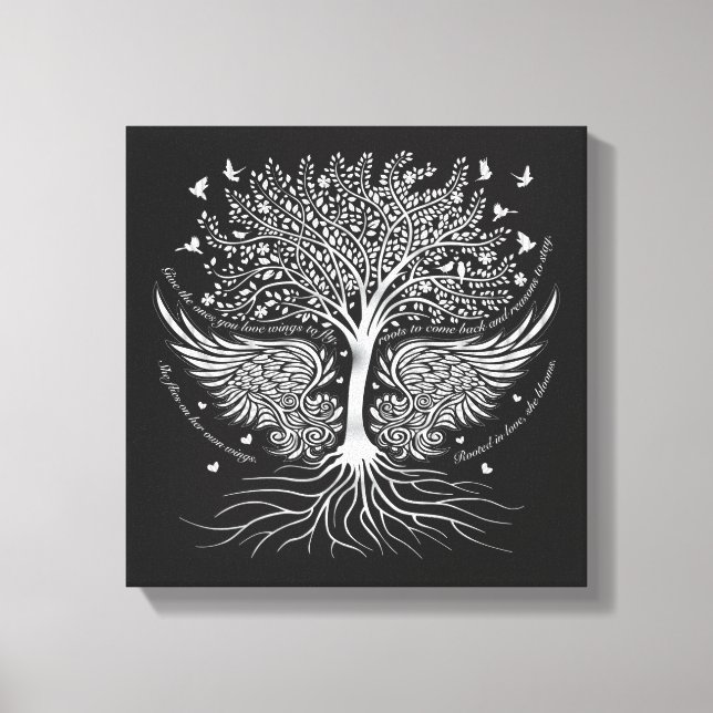 Toile Ailes à voler et arbre avec des racines enrobées t (Recto)