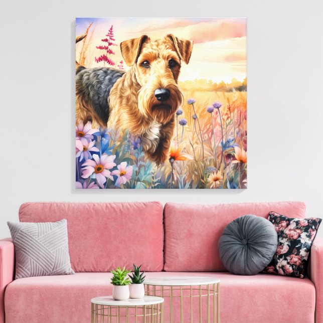 Toile Airedale Terrier Dog in a Wildflower Meadow (Insitu(Salon))