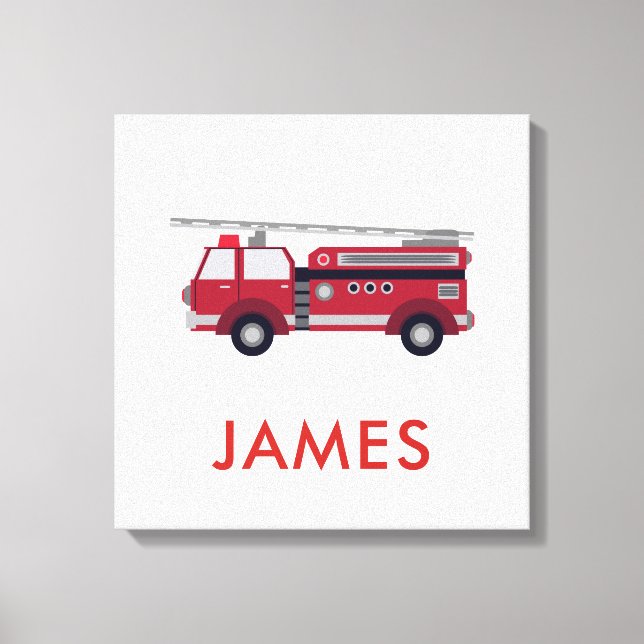 Toile Ajouter votre nom Red Fire truck Personnalisé (Recto)