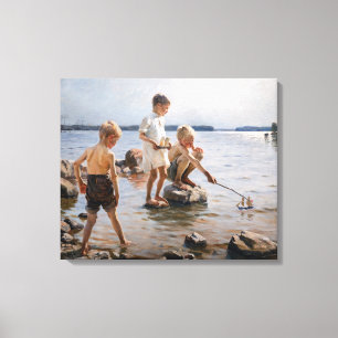 Toile Albert Edelfelt - Des garçons jouant sur le rivage