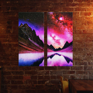 Toile Alien de nuit Galactique planète paysage deux pann