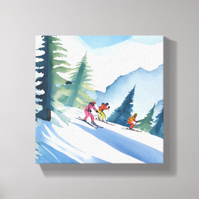 Toile Allons Skiing | Aquarelle d'hiver (Recto)