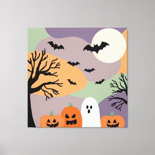 Toile Almofada noite de halloween abóboras e fantasmas (Recto)