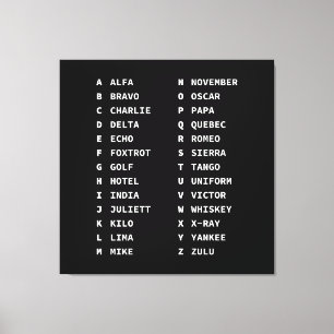 Toile Alphabet phonétique de l'aviation - Noir et Blanc