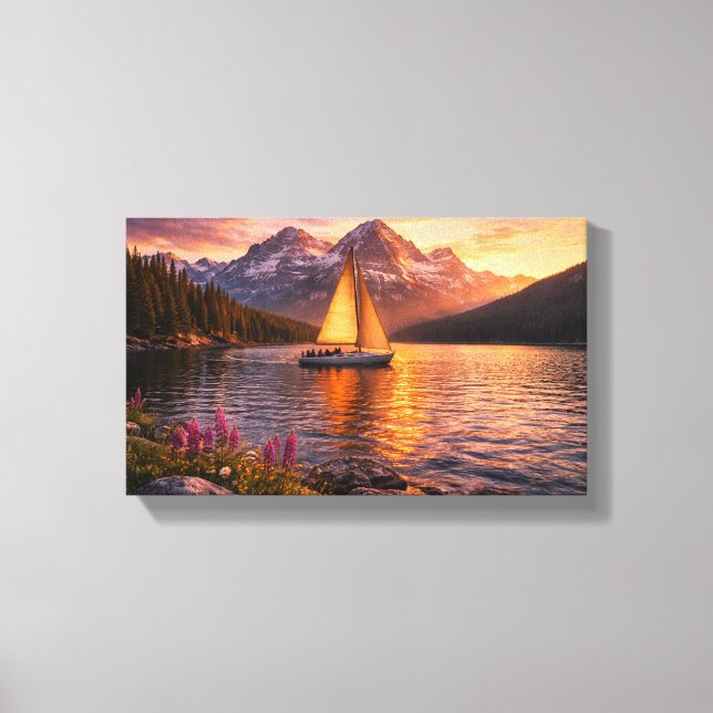 Toile Alpine Lake Sunset Sailboat Canvas Wall Art Mounta (Recto)