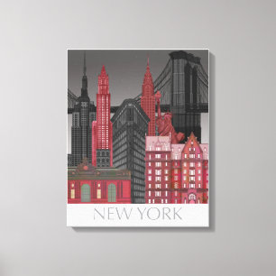 Toile Altitudes de New York par nuit - rouge