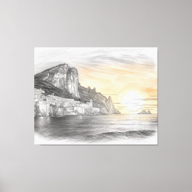 Toile Amalfi coast cliffside village sunset drawing (Recto)