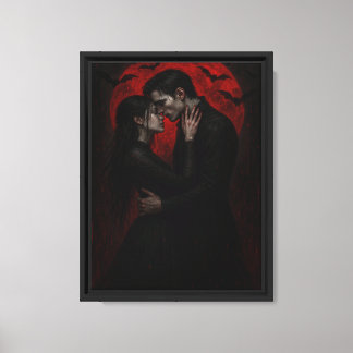 Toile Amants vampires s'embrassant sous la lune de sang