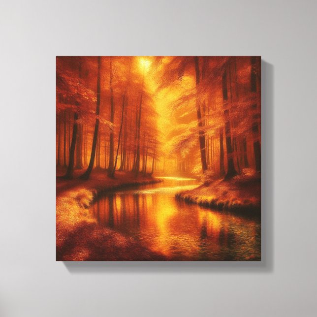 Toile Amber Light Over Serene Autumn Forest River (Recto)