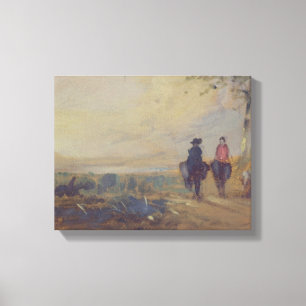 Toile Aménagez en parc avec le lac et deux figures
