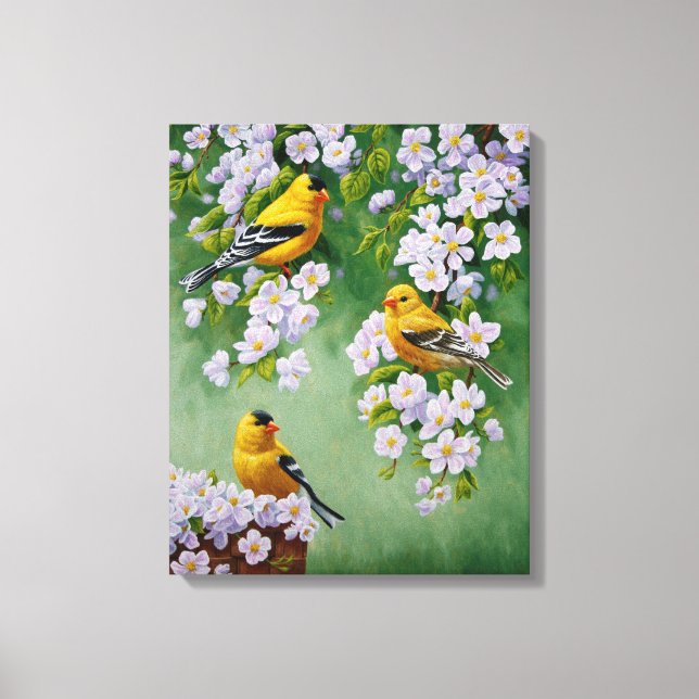 Toile American Goldfinches & Pink Apple Blossings (Recto)