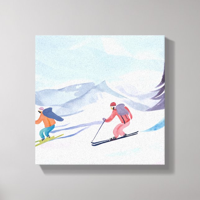 Toile Amis du ski | Belle aquarelle Ski Mountain (Recto)
