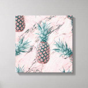 Toile Ananas et marbre rose en spirale, chic tropical mo