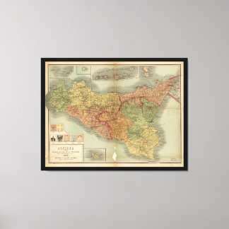 Toile Ancienne carte de la Sicile de 1900 (Sicilia carta