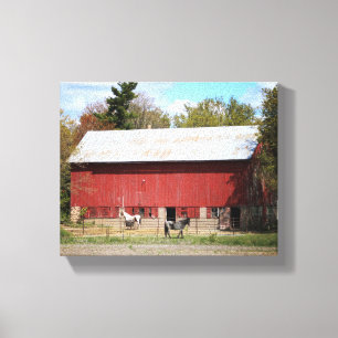 Toile Ancienne grange rouge avec cheval Couleur 8x10