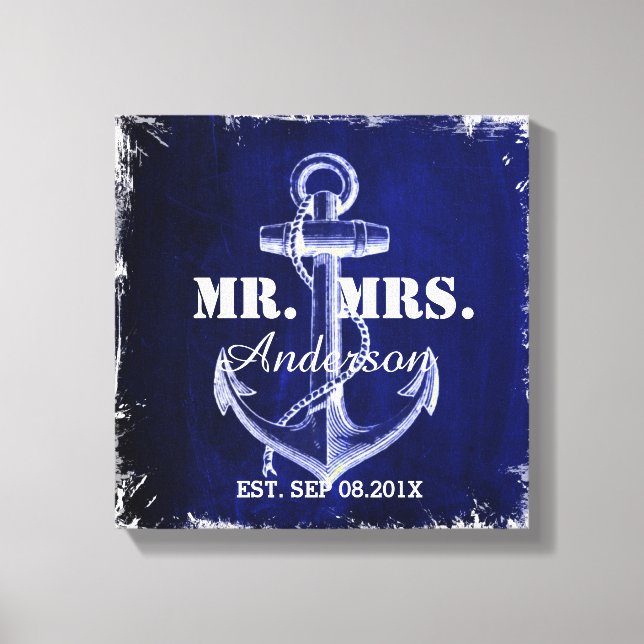 Toile ancre bleu rustique mariage nautique m et mme (Recto)