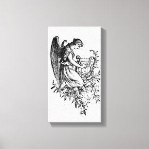 Toile Angel Avec Harpe Et Flore