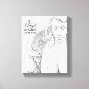 Toile Angel Pour Vous Surveiller Blk Wht Sketch Canvas A