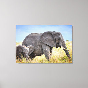 Toile Animaux de bébés cutest Eléphant africain et mèr