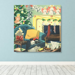 Toile Animaux de Noël vintage dans le salon