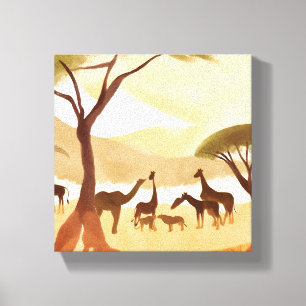 Toile Animaux de Safari Silhouette Nature Aquarelle