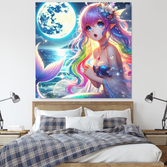 Toile Anime Girl chanter Moonlight Pixie Rainbow Mermaid (Insitu(Chambre))
