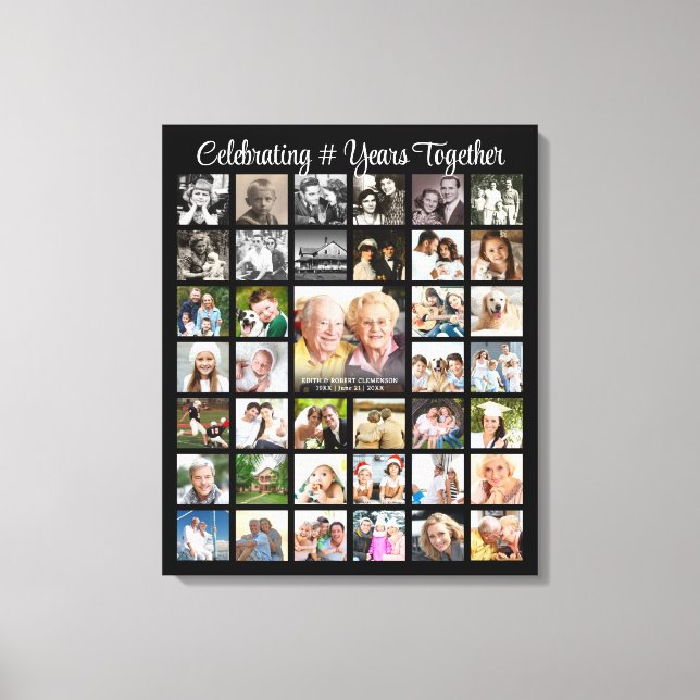 Toile Anniversaire 39 Collage Photo Personnalisé Noir (Recto)