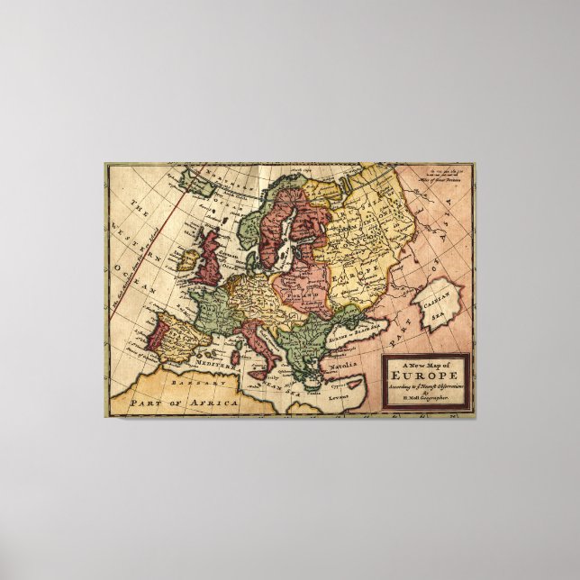 Toile Antiquarian 1721 Map of Europe by Herman Moll (Recto)