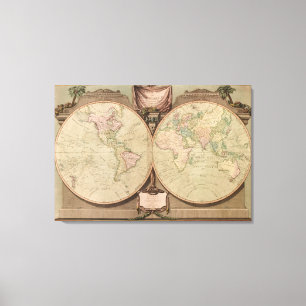 Toile Antique 1808 Carte du monde par Laurie et Whittle