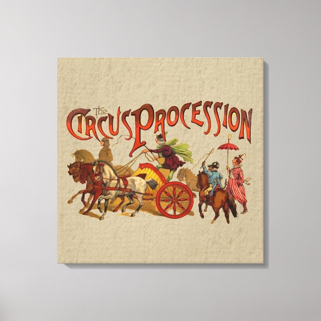 Toile Antique Cirque Parade Clowns Chevaux (Recto)