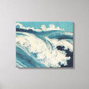 Toile Antique Japonais Bleu Vagues Océan Imprimer