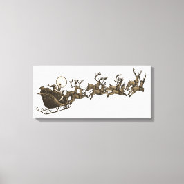 Toile Antique vintage Sepia Père Noël Sleigh Reindees