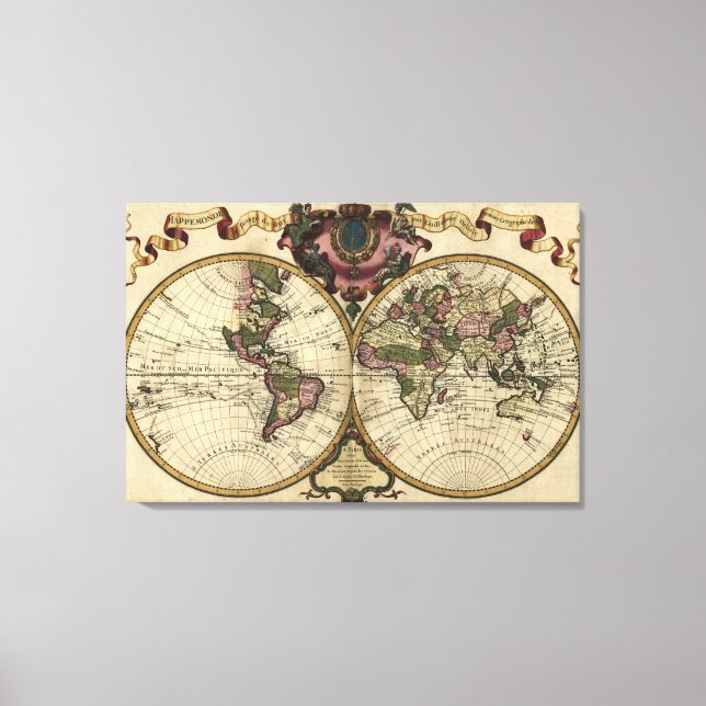Toile Antique World Map by Guillaume de L'Isle, 1720 (Recto)