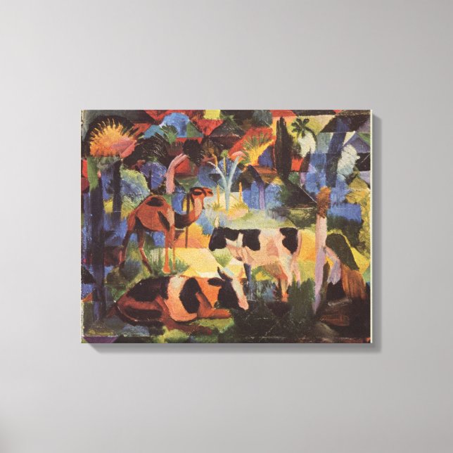 Toile Août Macke Paysage avec vaches et chameau (Recto)
