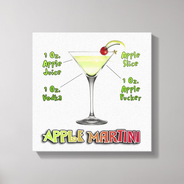 Toile Appletini - Apple Martini Cocktail Recette 12"x12" (Recto)