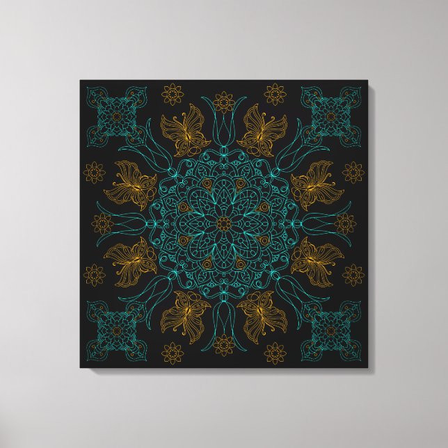 Toile Aqua et Gold Mandala Art (Recto)