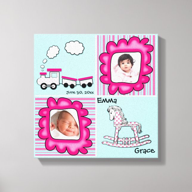 Toile Aqua et rose Baby Photo Nursery Décor mur (Recto)