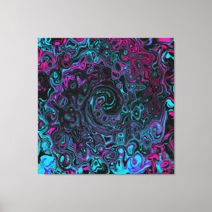 Toile Aqua Magenta et Noir Rétro Tourbillon Abstrait