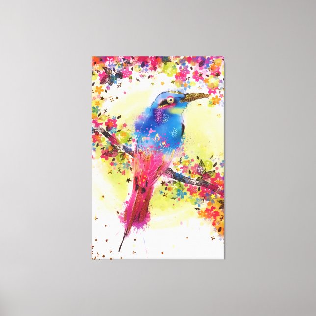 Toile Aquarelle à fleurs d'ornithologie dorée (Recto)