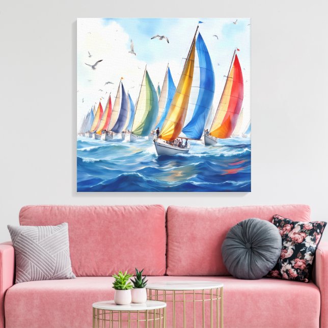Toile Aquarelle Artwork Voilier Regatta (Insitu(Salon))