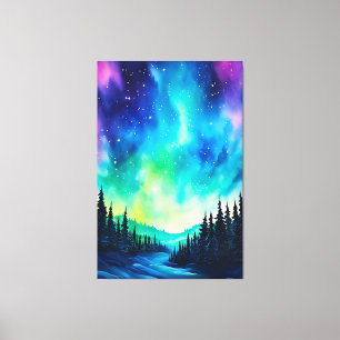 Toile Aquarelle aurore boréale aurore boréale