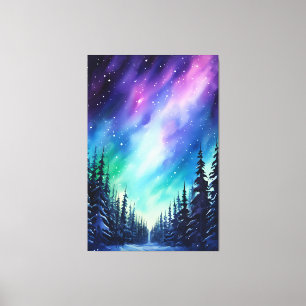Toile Aquarelle aurore boréale aurore boréale