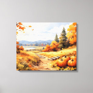 Toile Aquarelle Automne Citrouille de route en chute Feu