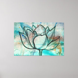 Toile Aquarelle bleu turquoise Fleur élégant Artsy Lotus