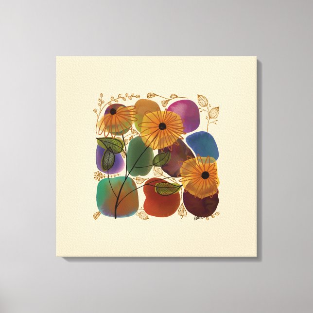Toile Aquarelle Botaniques Fleurs d'or Rocks Moderne (Recto)