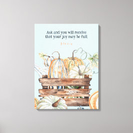 Toile Aquarelle Chute Citrouilles Avec Joie Bible Verse