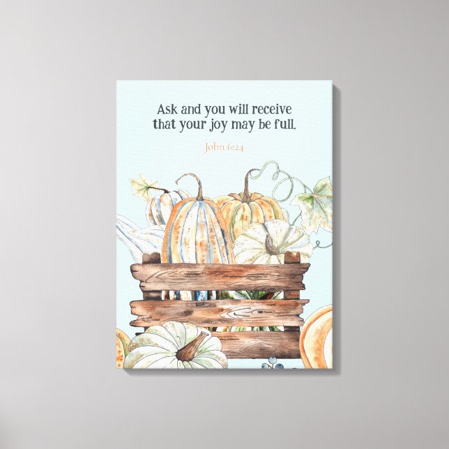 Toile Aquarelle Chute Citrouilles Avec Joie Bible Verse (Recto)