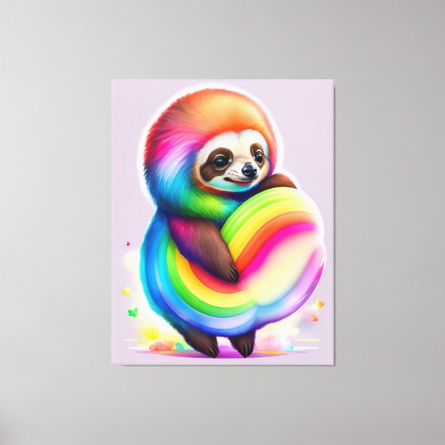 Toile Aquarelle colorée Baby Sloth (Recto)