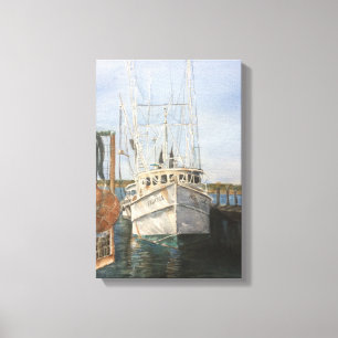 Toile Aquarelle crevette Bateau Côtier Pêche Canvas Art
