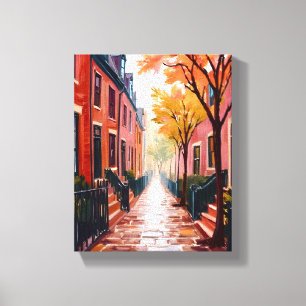 Toile Aquarelle d'automne à Boston Beacon Hill Massachus